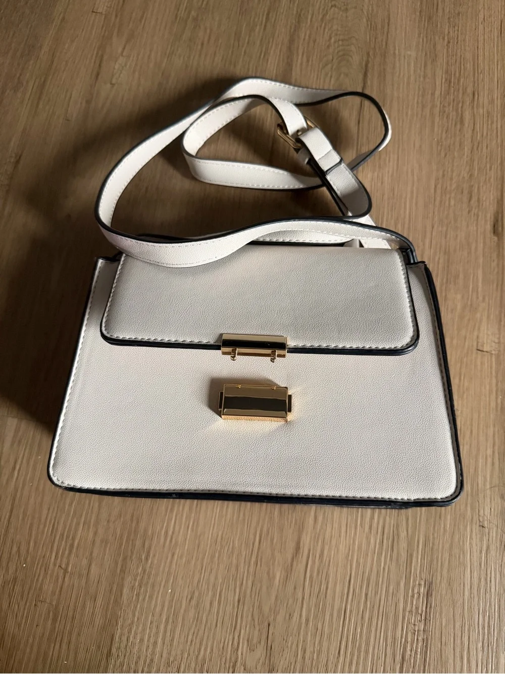 Structured White Top-Handle Satchel with Gold Accent